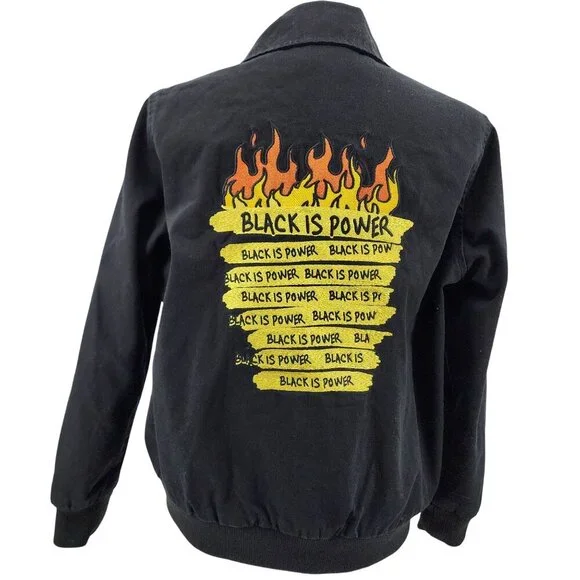 Forever 21+ Black Jacket With Embroidered Peace Sign "Black Is Power" Text Desig - Picture 2 of 12